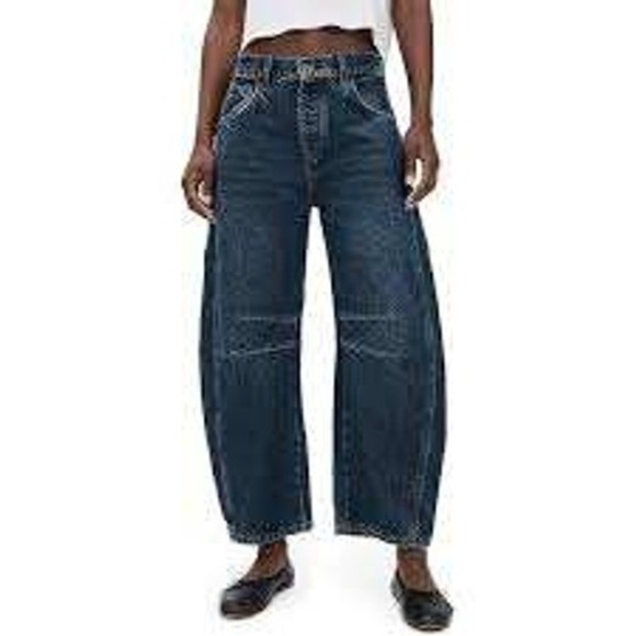 Free People Denim - Free People We The Free Good Luck Barrel Jeans Mid Wash Denim Blue Size 25